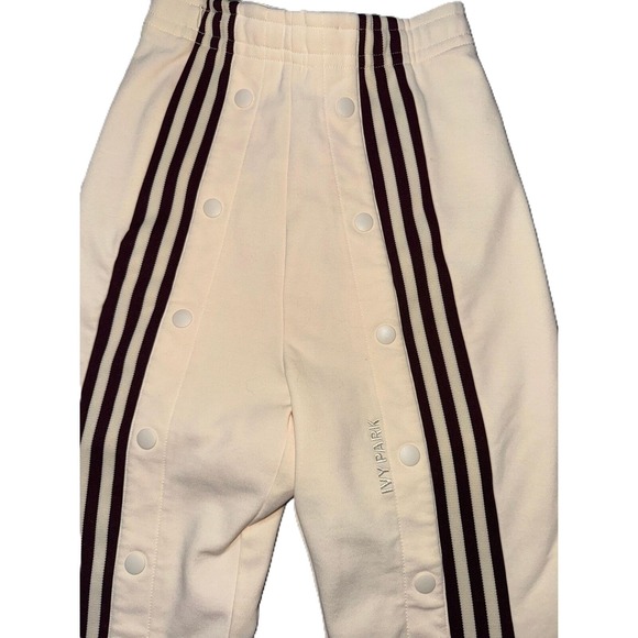 XS CUSTOM Ivy Park Cream Burgundy Striped Snap Buttons Track Pants Skinny Adidas - Picture 2 of 6